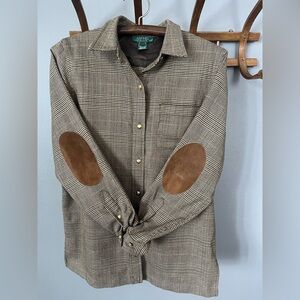 Lauren Ralph Lauren Wool Cashmere Button Up Top with Elbow Pads Size MP